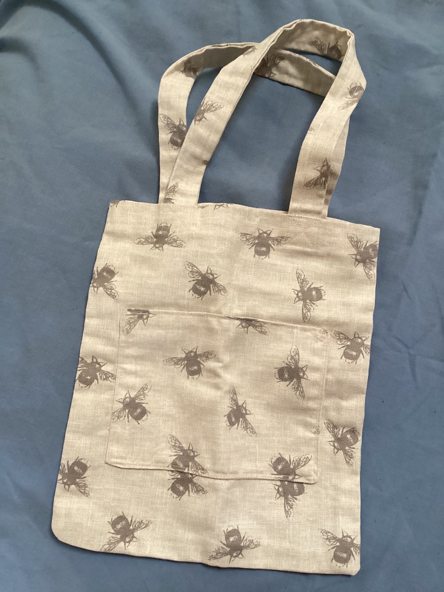 Cute Bee Themed Small Fabric Tote Bag with Front Pocket