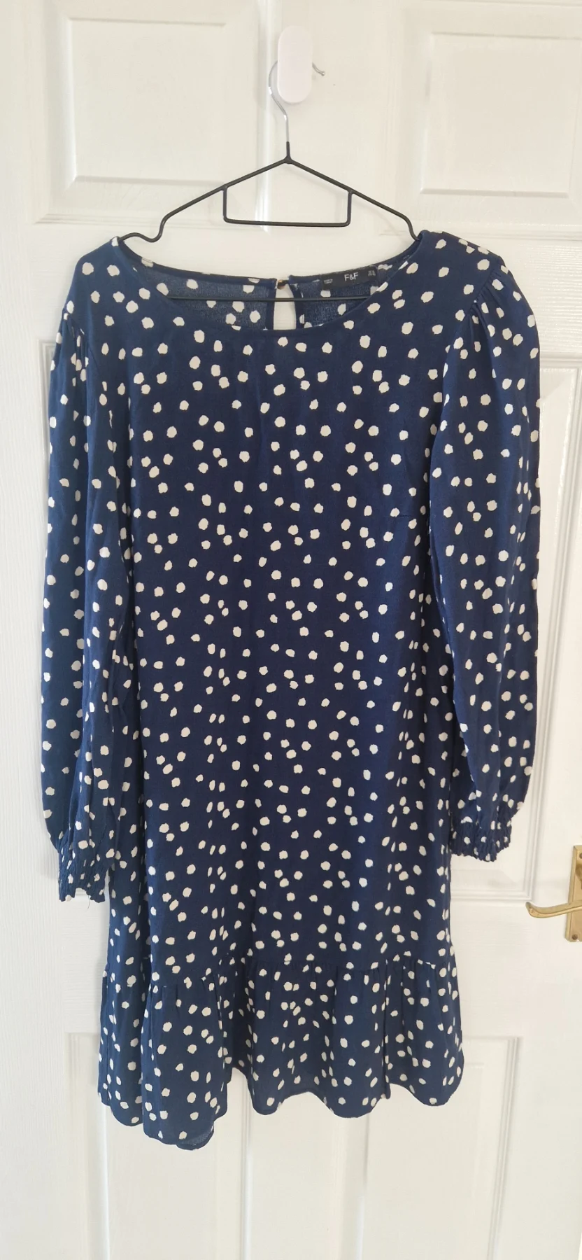 F&F iregular polka dot print long sleeve knee lenght dress size 14