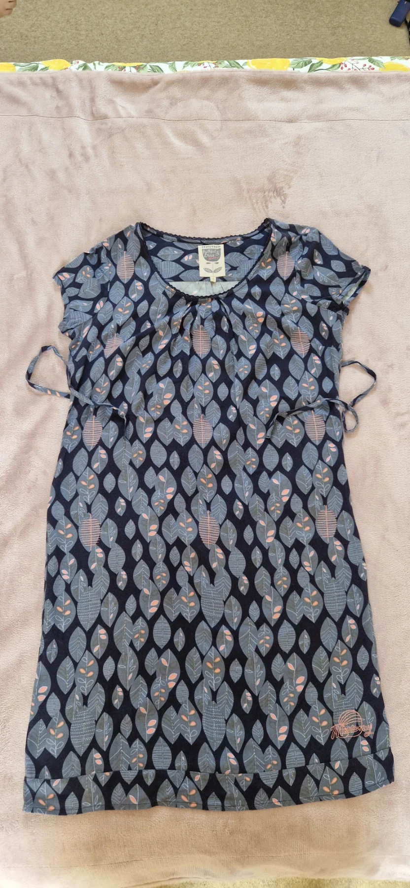 Mantaray blue scandi leaf print jersey tunic dres NWOT size 12