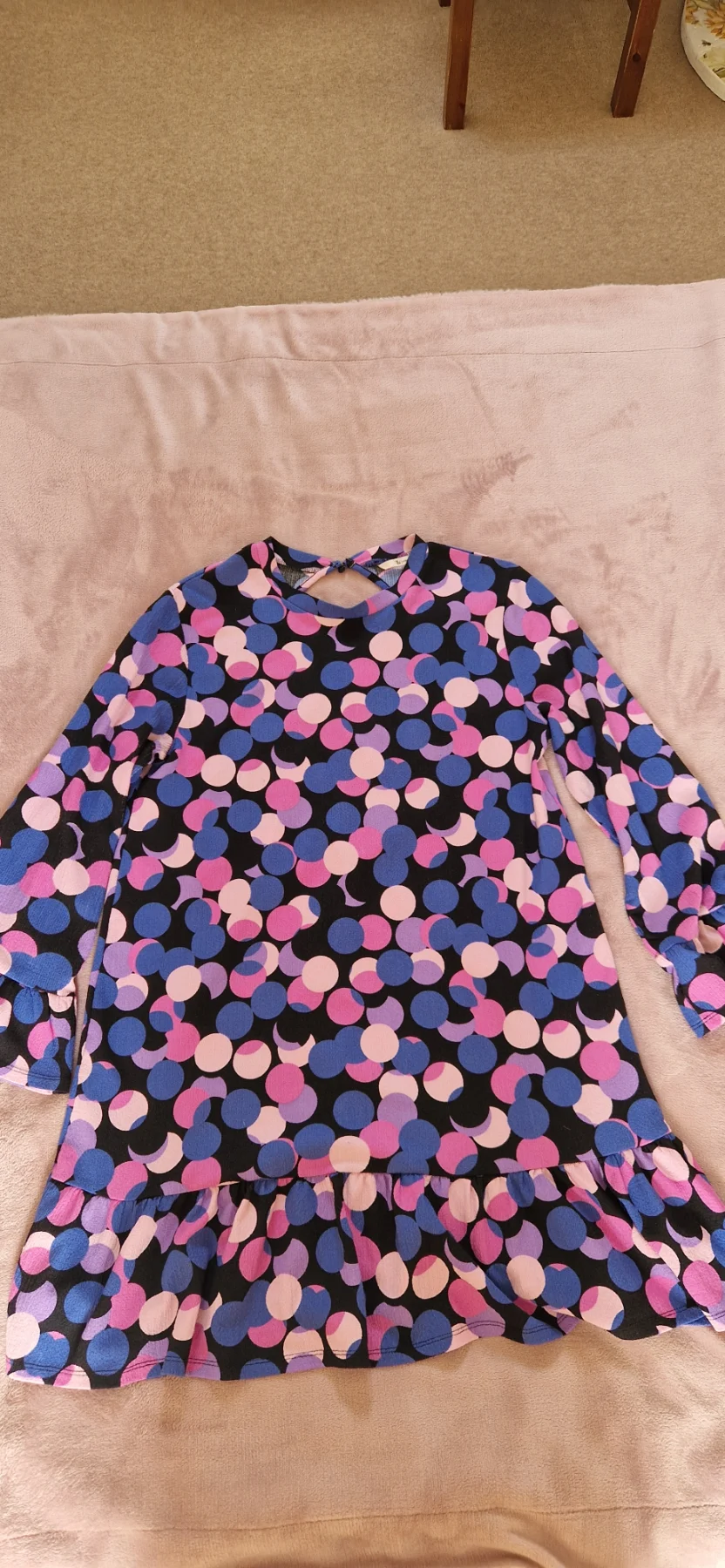 Tu woman purple & pink spot print long sleeve tunic dress size 14
