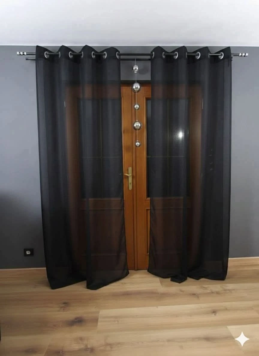 Set of 2 Black Sheer Voile Curtains | 230cm Drop x 140cm Width | Grommet Eyelet