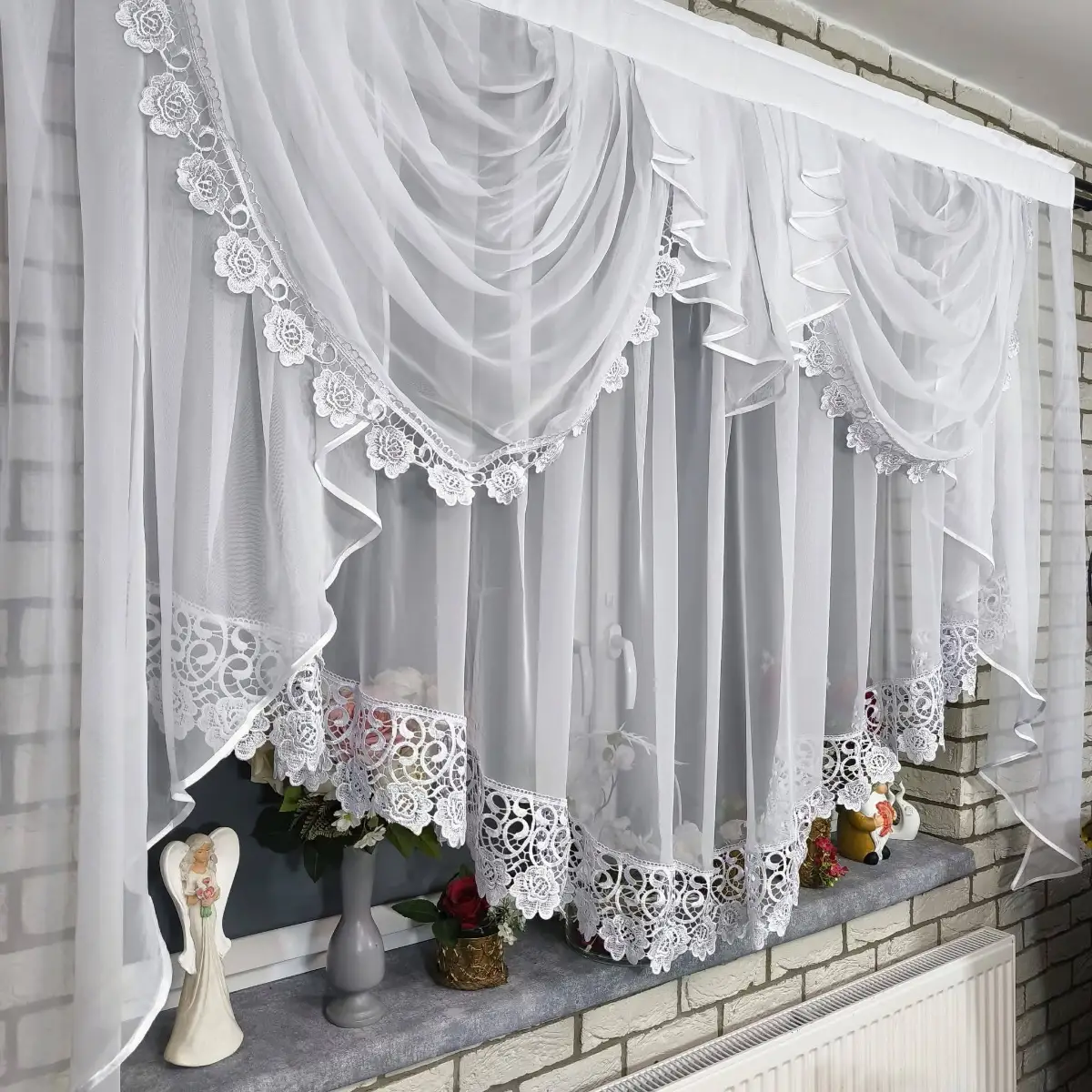 Elegant White Voile Curtain Swag Floral Lace Ready Made 200x150cm / 79x59in