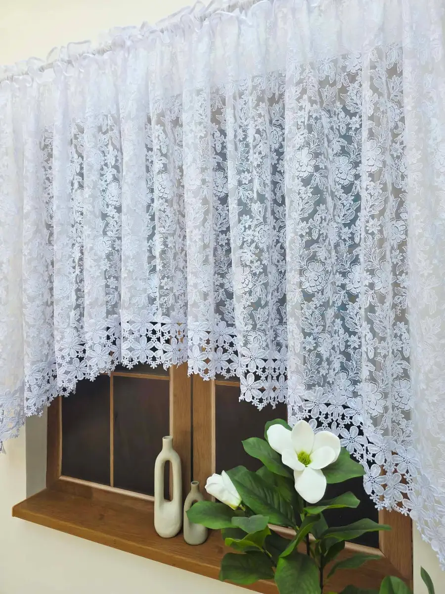Ready Made White Lace Voile Curtain Swag Net Curtain Panel 300x90 cm Multi Hanging