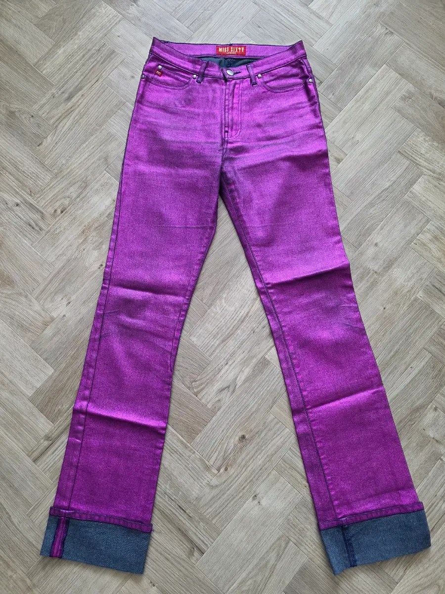 Rare Miss Sixty Vintage Y2K/90s Metallic Magenta Mid Rise Jeans. Festival/Quirky/Clubbing. UK 8-10