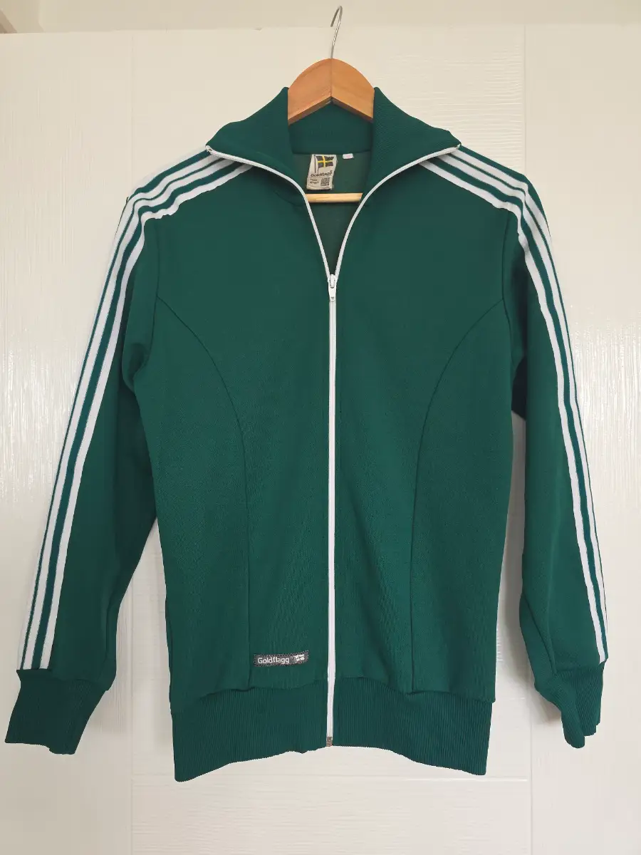 Vintage Retro 70s/80s Goldflagg Green/White Track Zip Up Jacket. Medium