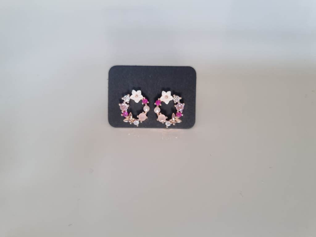 Womens flower and gem stud earrings