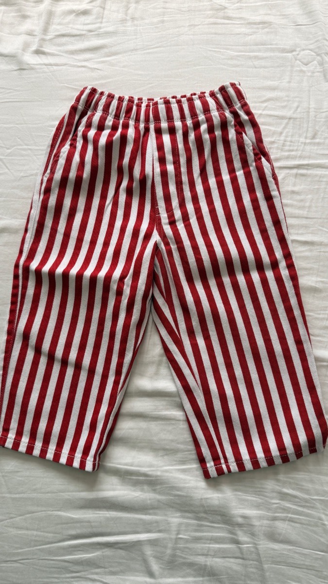 Next Red & White Stripe Trousers 2-3 Years 98cm Cotton Elastic Waist
