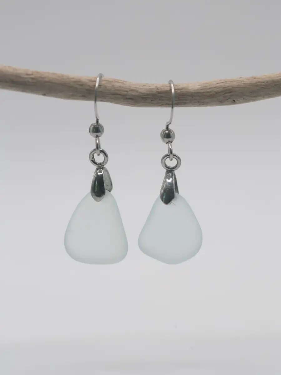 Hypoallergenic stainless steel aqua sea glass dangle earrings