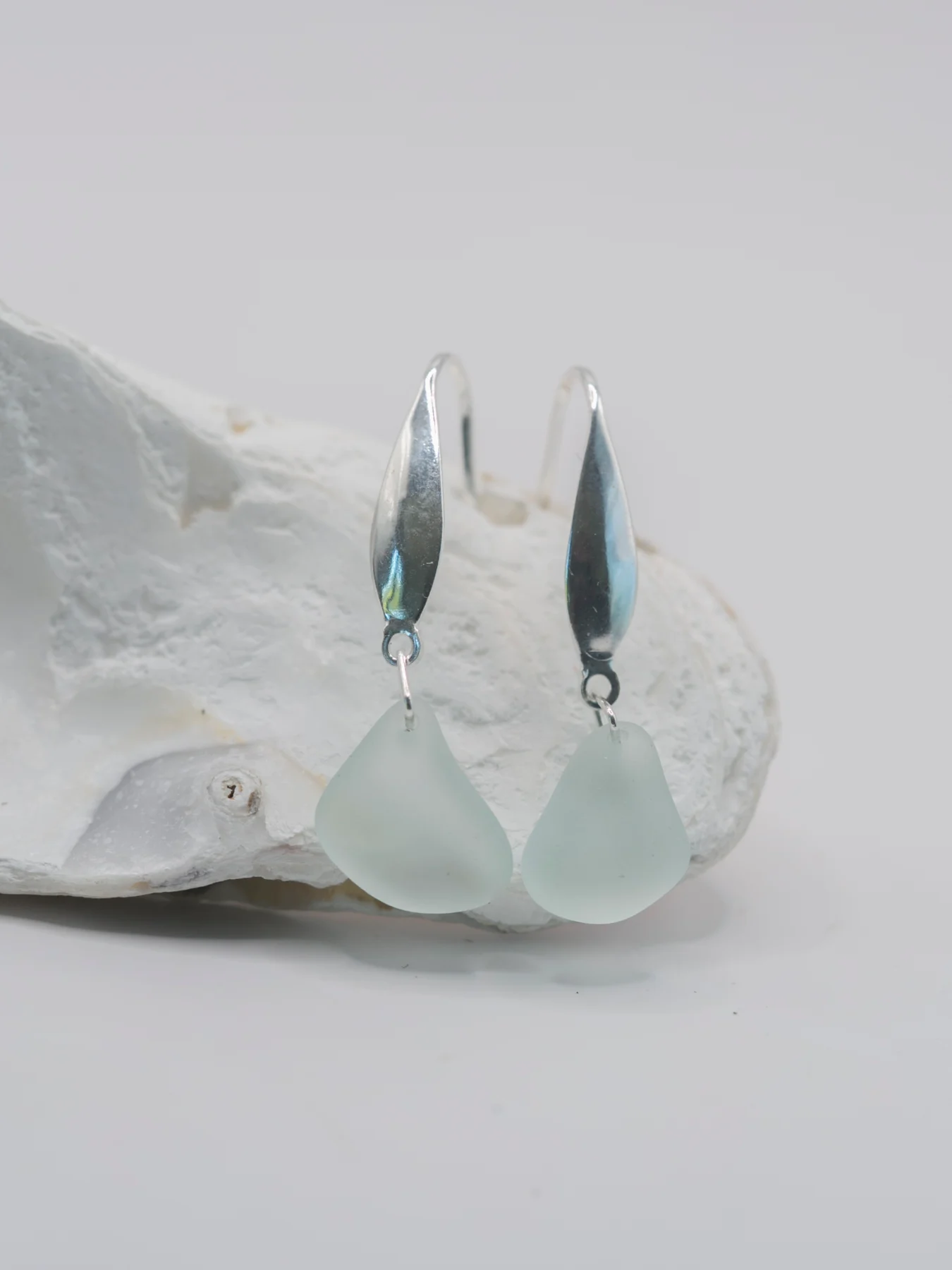 Aqua sea glass silver plated dangle earrings