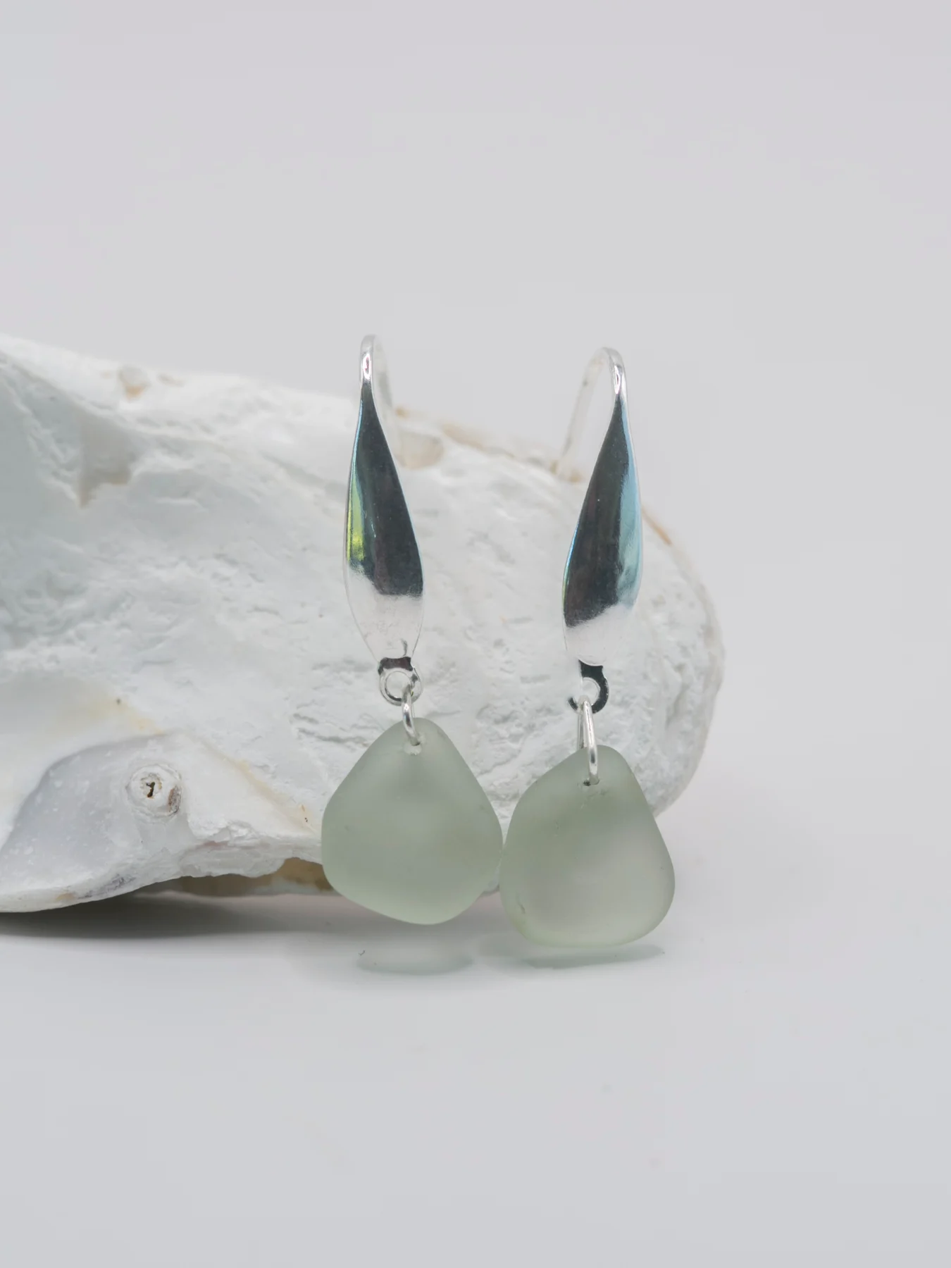 Light green sea glass silver plated dangle earrings