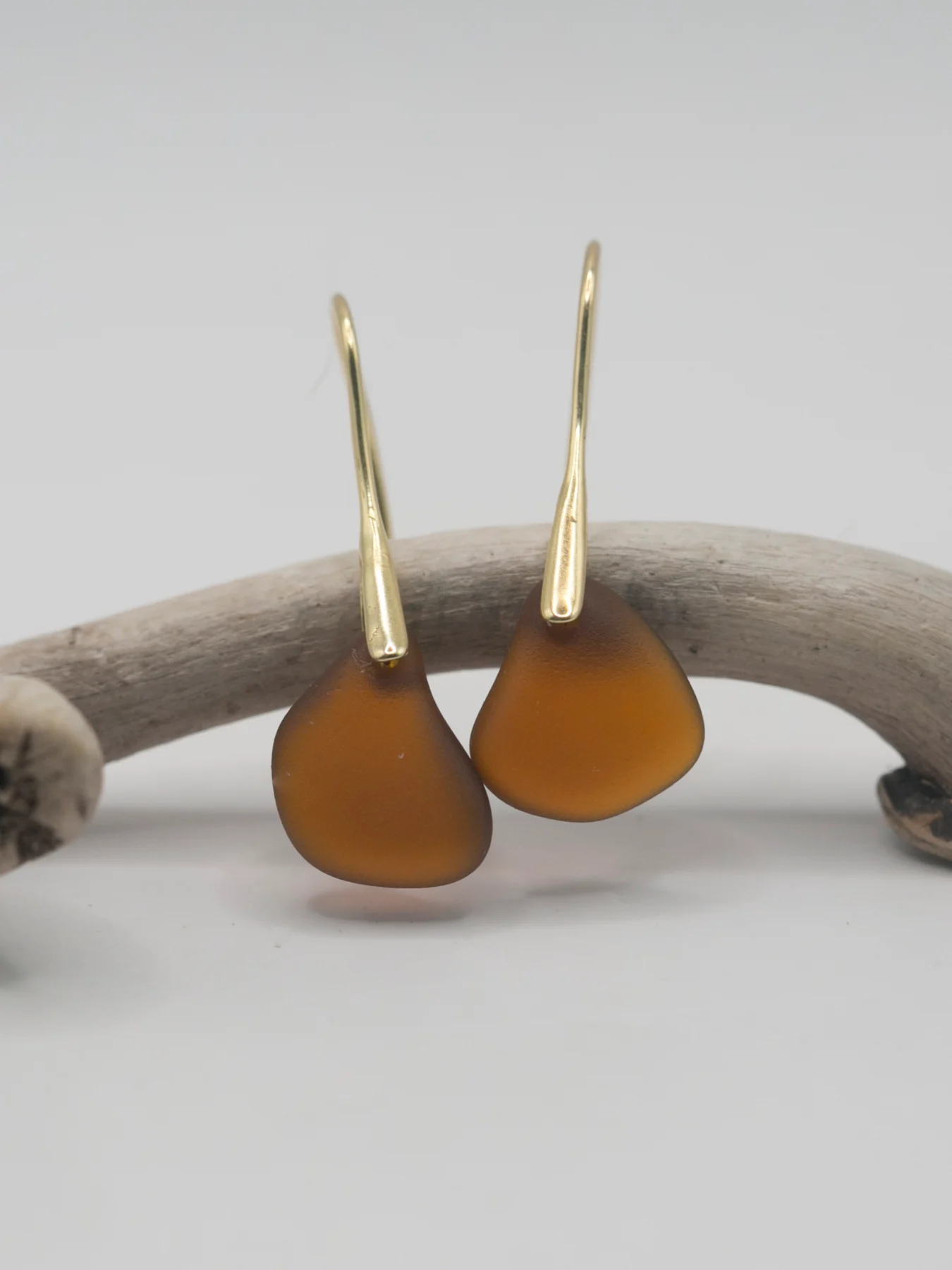 Amber sea glass 24K gold plated drop earrings