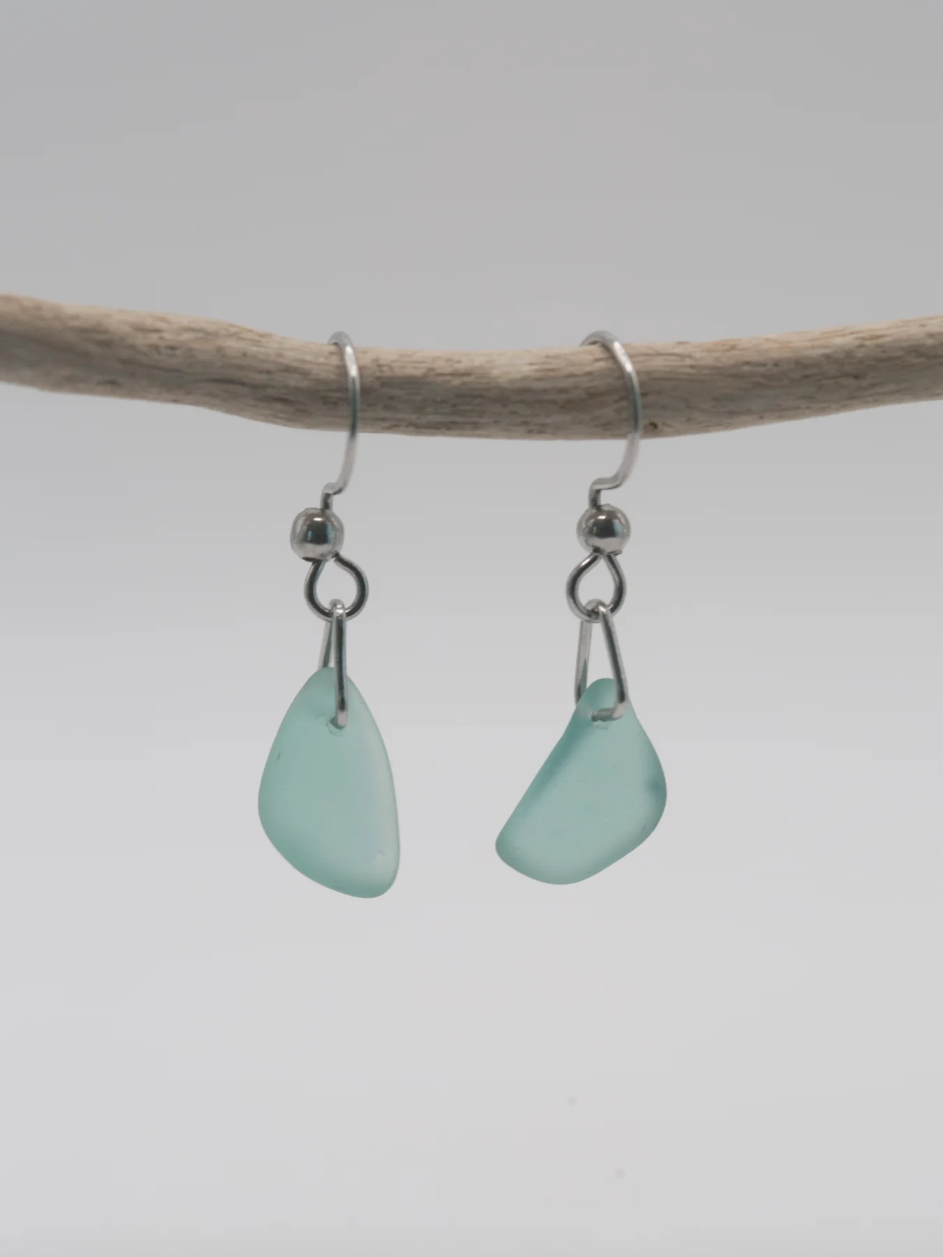Hypoallergenic stainless steel turquoise sea glass dangle earrings