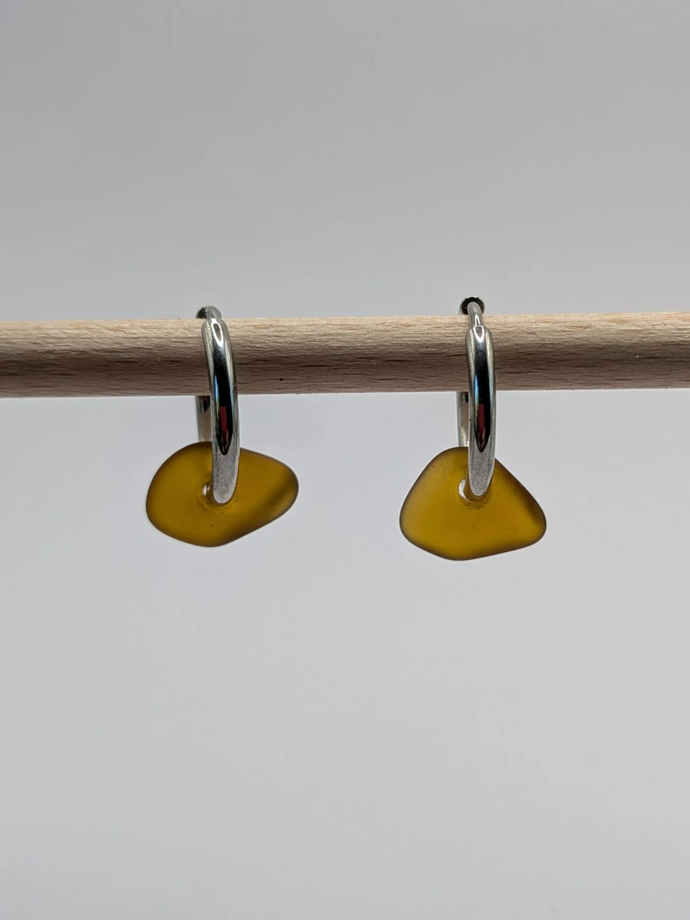 Sea glass 15mm huggie hoop earrings hypoallergenic stainless steel - Amber