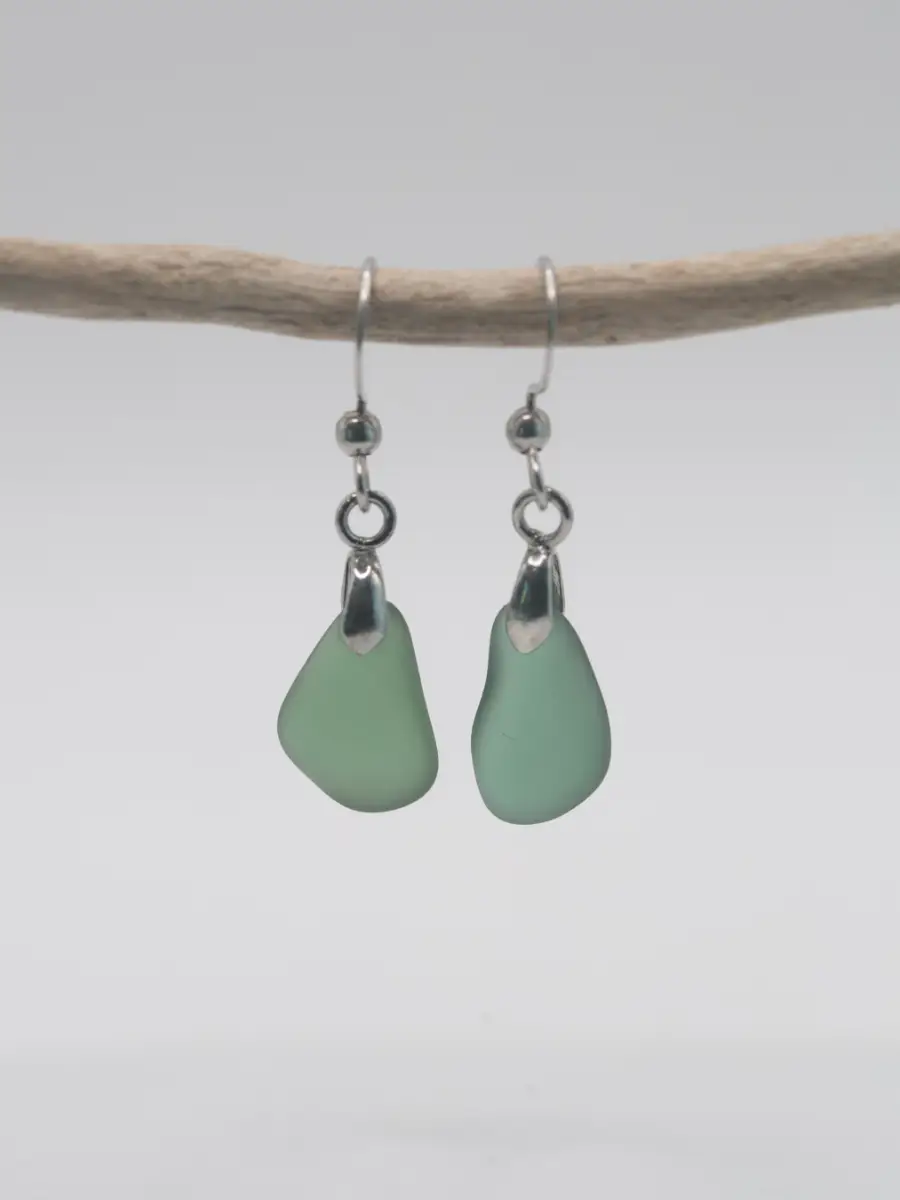 Forest green sea glass hypoallergenic dangle earrings