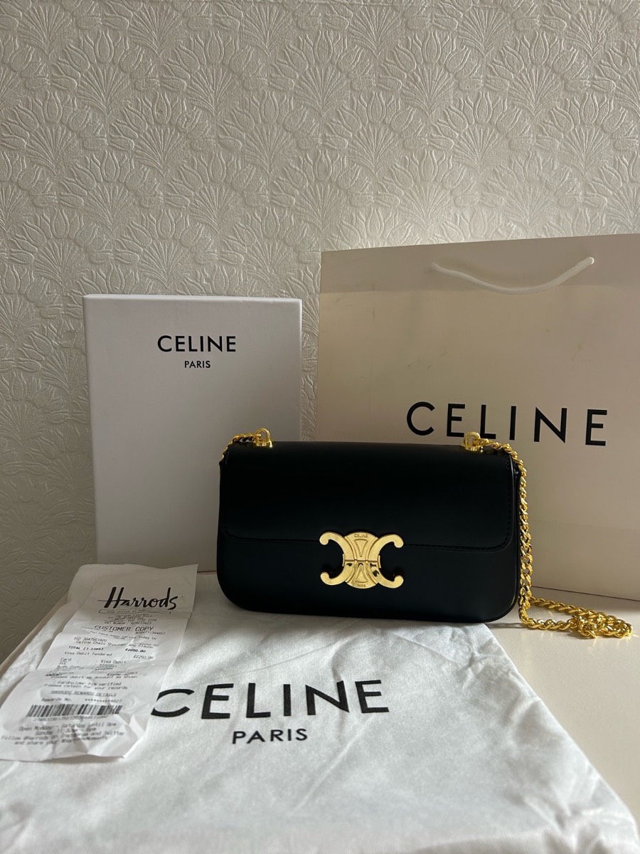Celine Triomphe Chain Shoulder Bag | Black | Full Set & Harrods Receipt