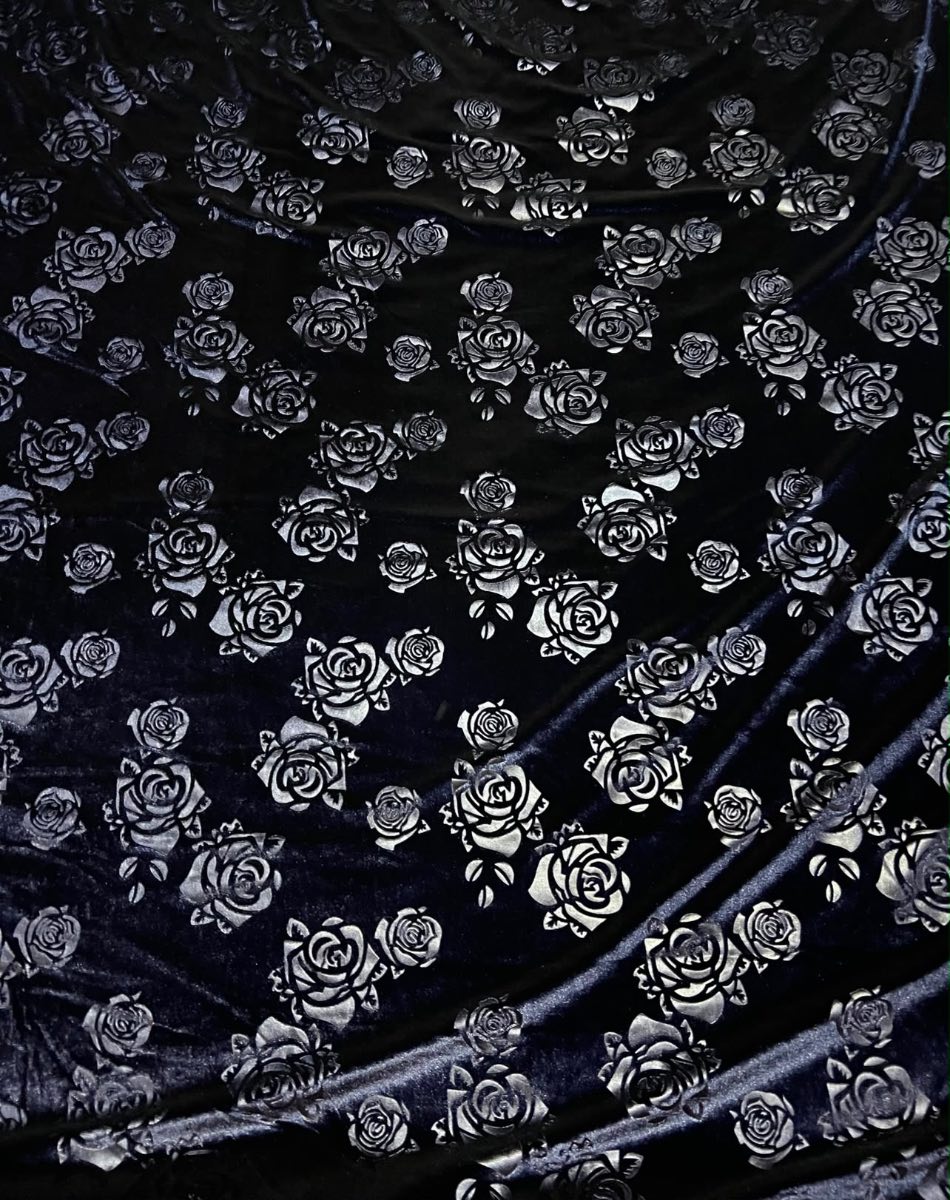3 meters navy rose embossed velvet velour Strech fabric 58”wide