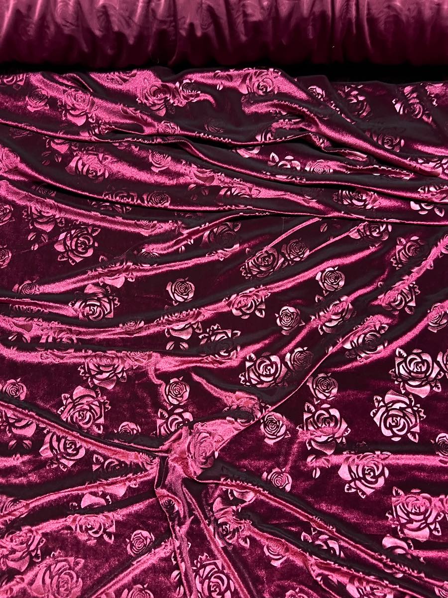 3 meter floral rose burgundy wine red colour velour velvet