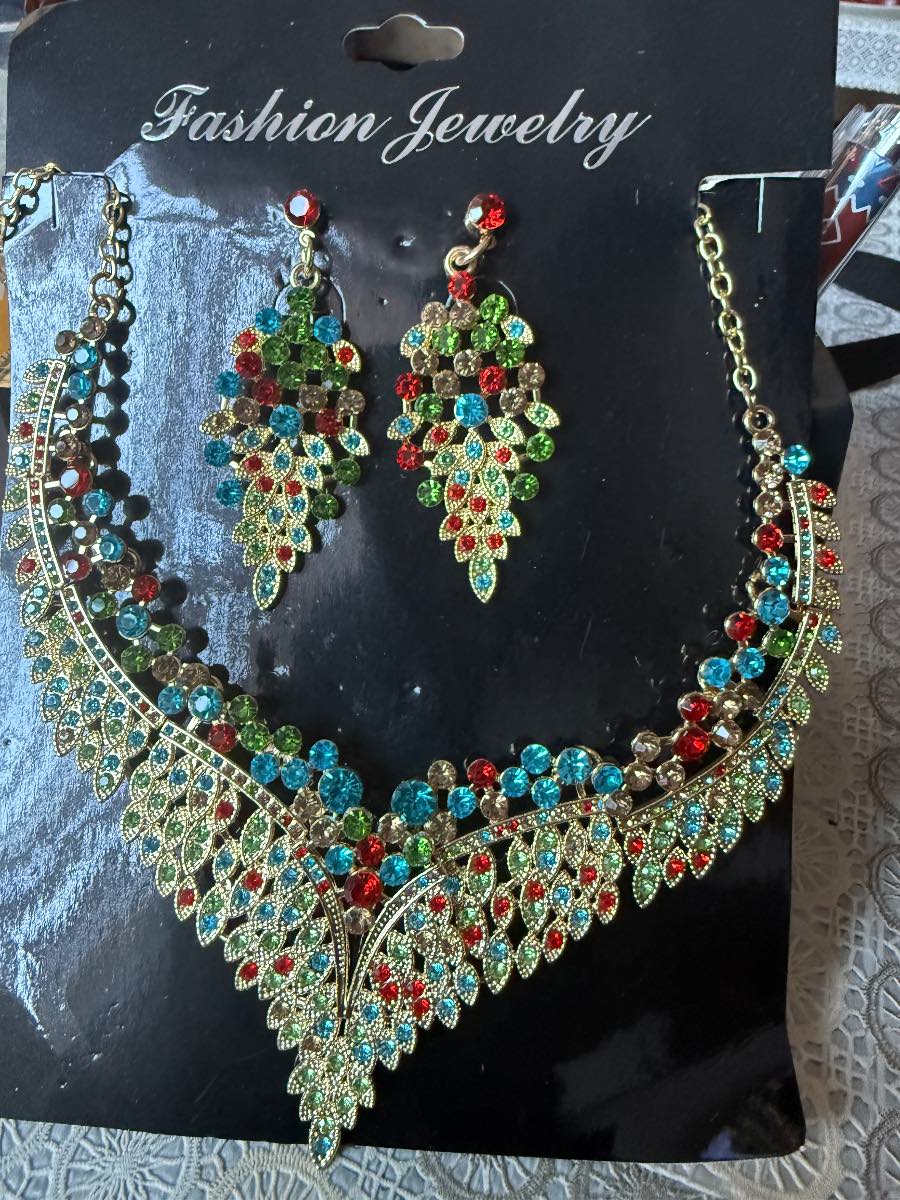 Multi coloured necklace earing set
