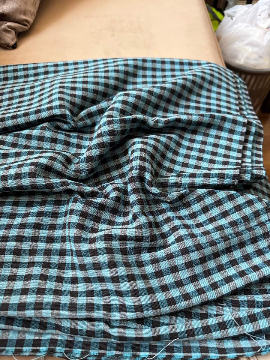 3 meters gingham check turquoise black fabric colour 33”wide