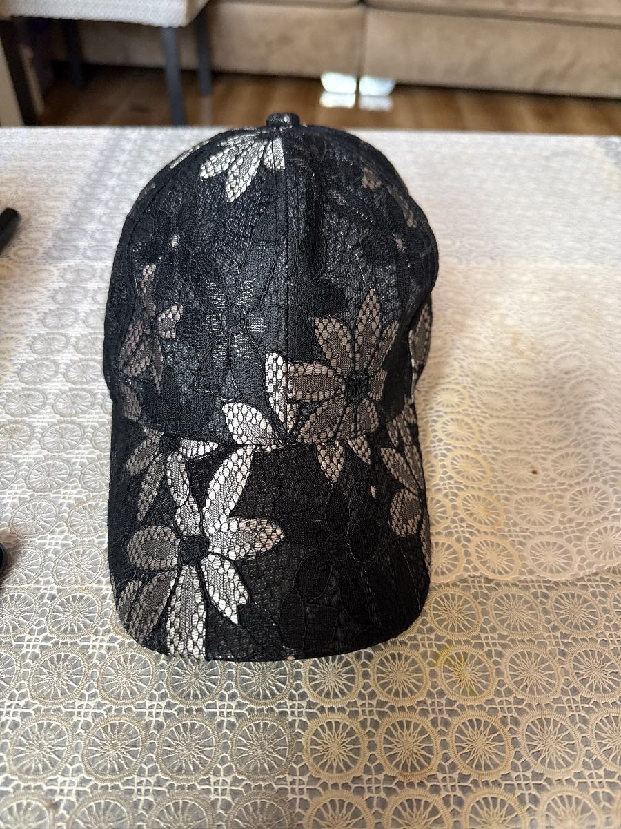 Black sliver lace design cap hat unisex
