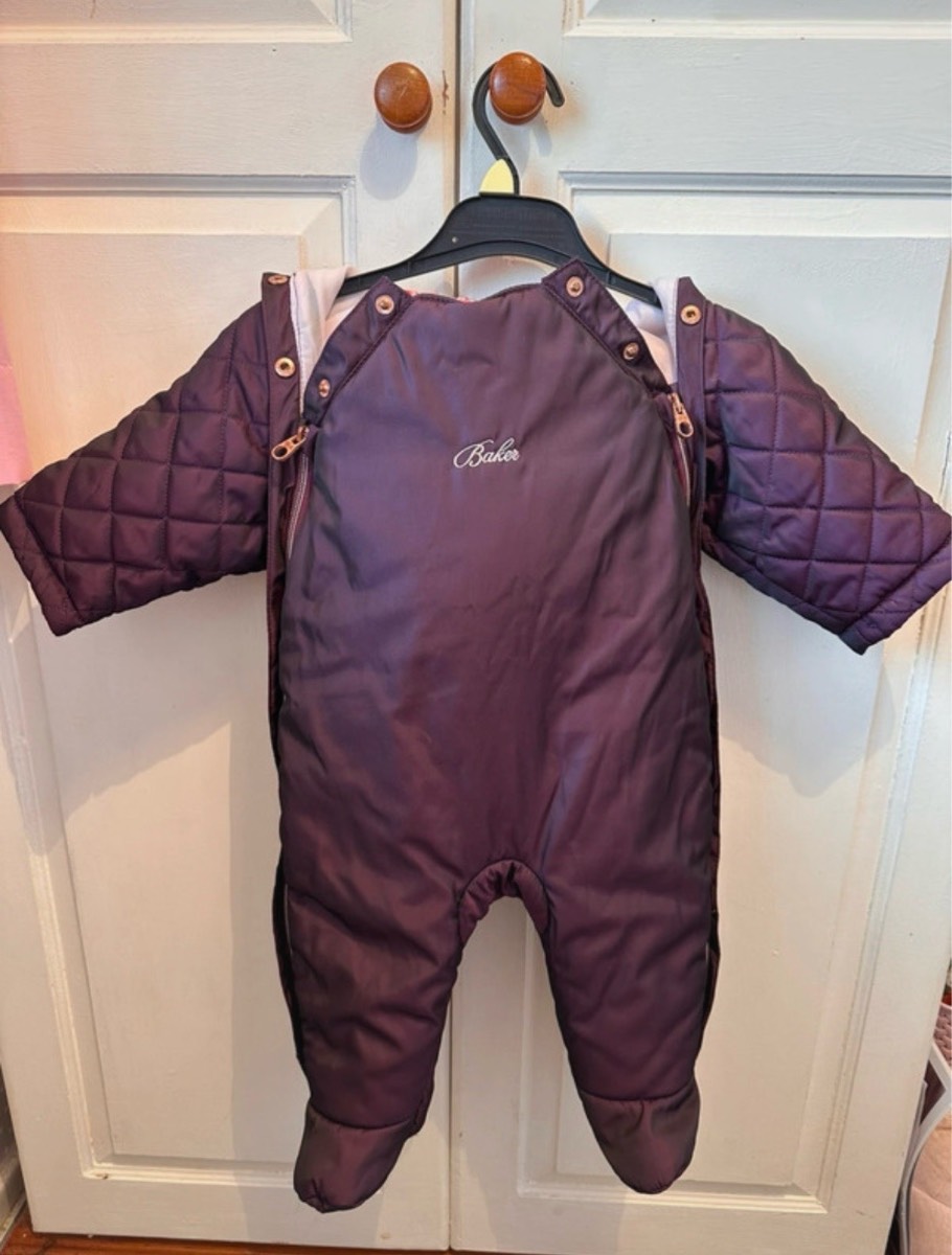 Girls Ted Baker snowsuit purple pram suit 3-6 months
