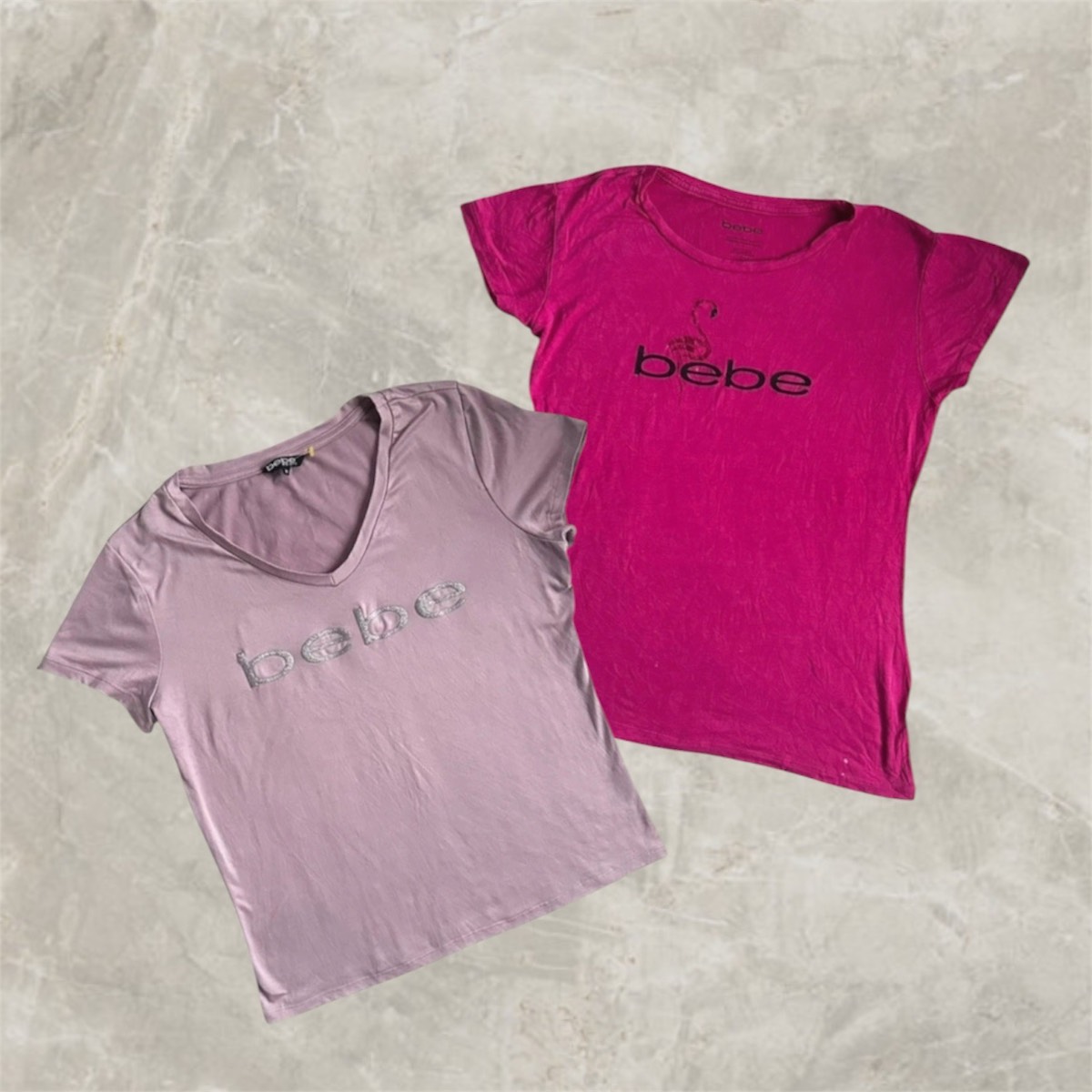 Vintage Bebe pale pink and hot pink rhinestone short sleeved tee bundle of 2 size M/L