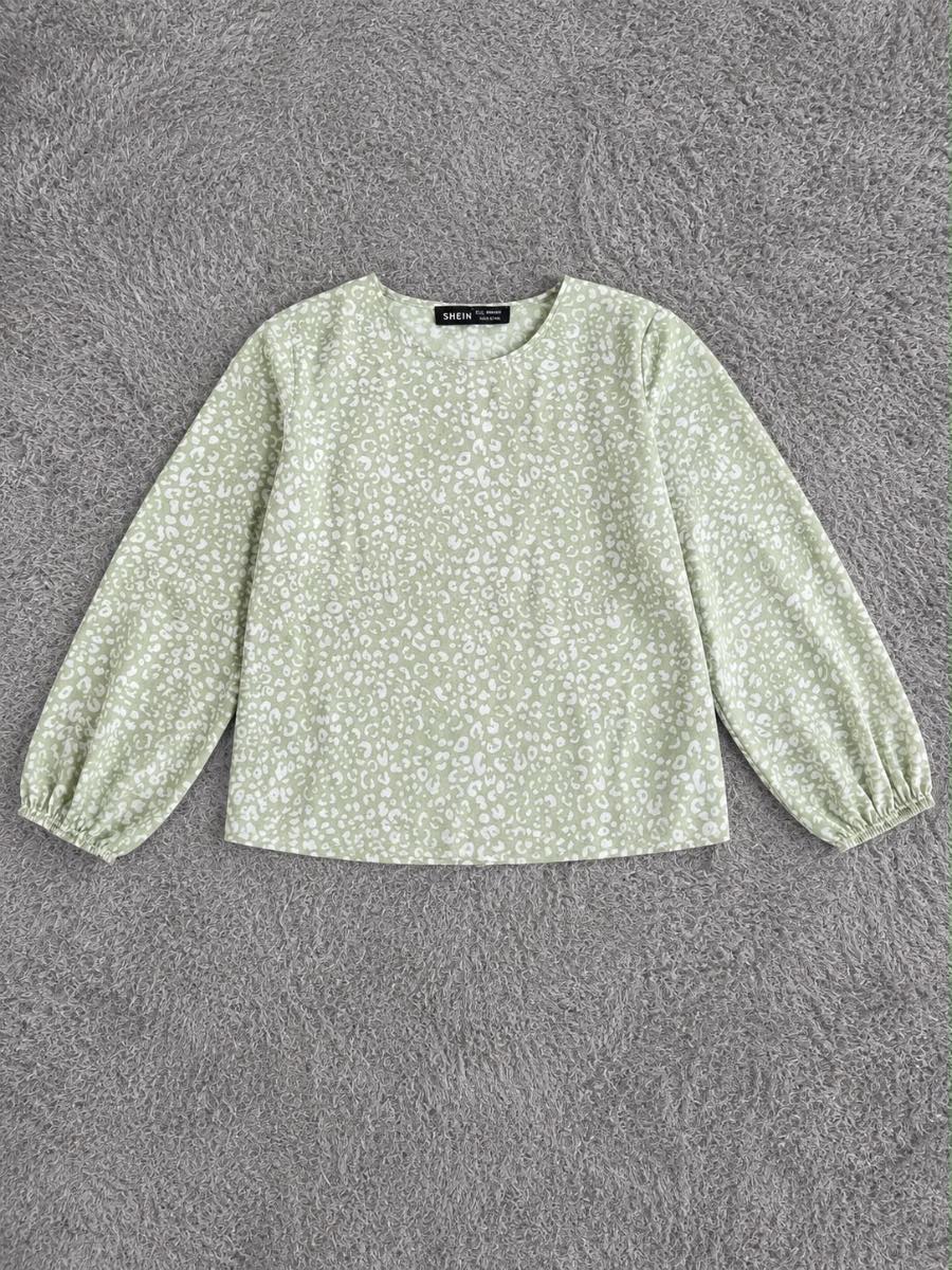 SHEIN Sage Green leopard print long sleeve blouse - size L (EU 40/42)