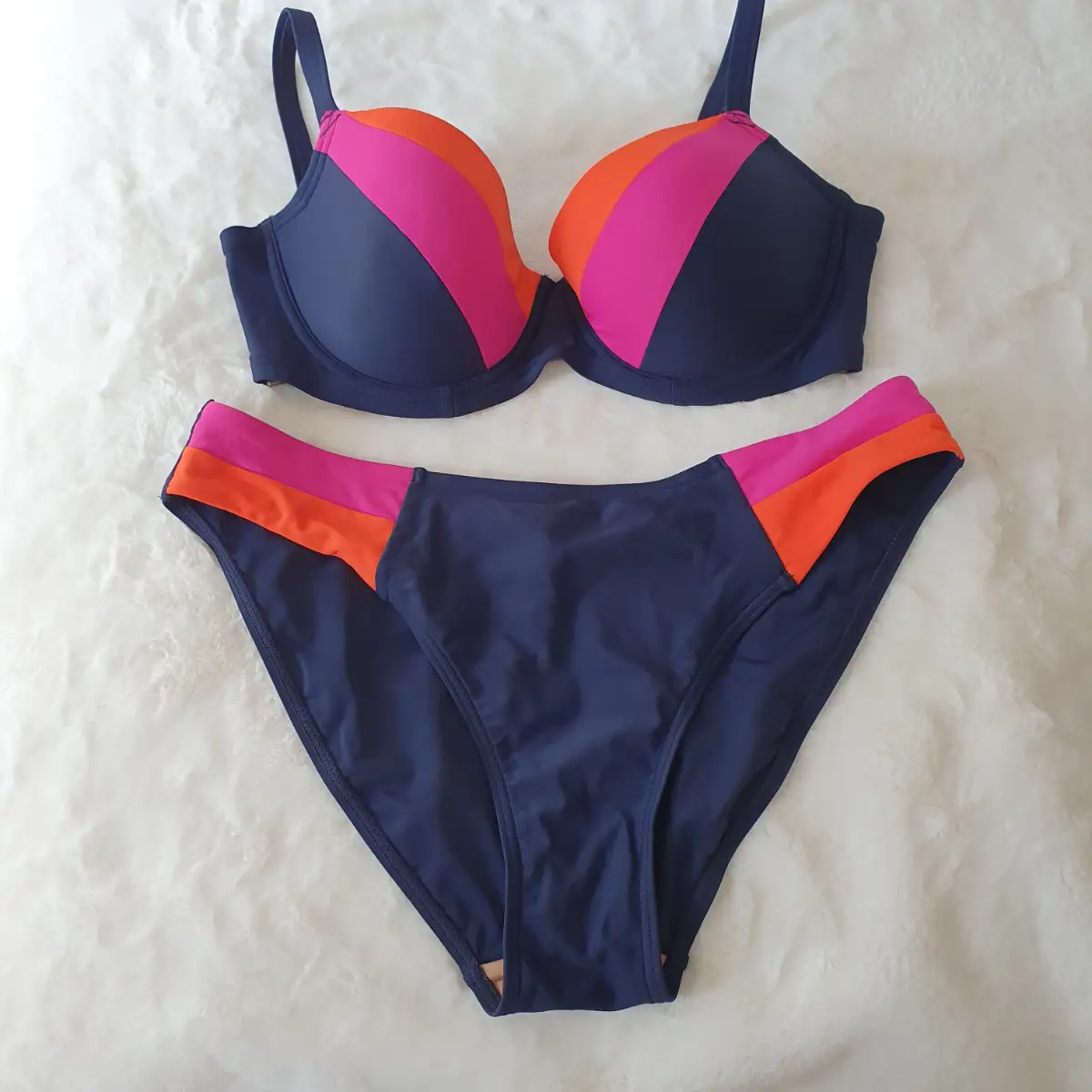 Pour Moi Palm Spring Colour Block Non-Wired Bikini RRP £ 50👙 Size 36C Brief Size 12