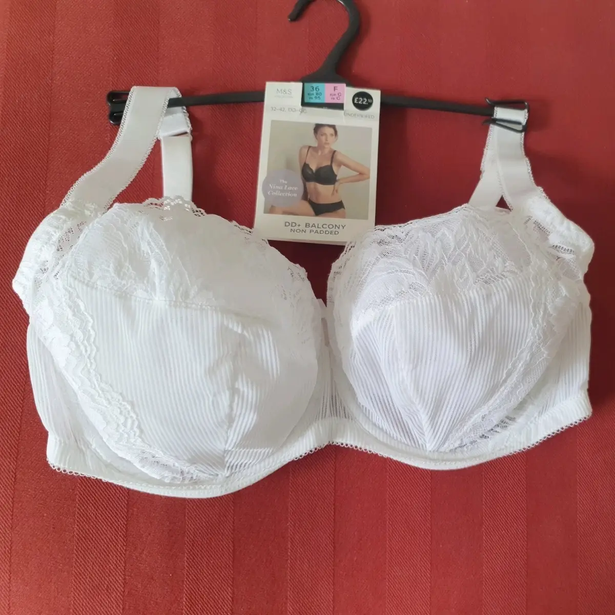 M&S Collection White Laced Bra 36F Underwired Unpadded Full Cup Bra BNWT