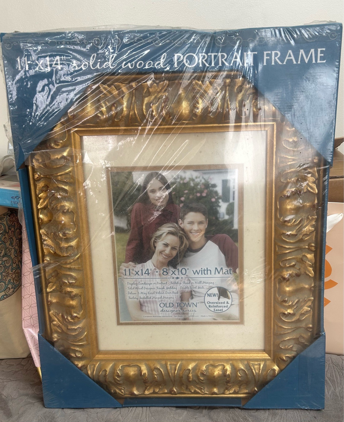 NEW Old Town 11x14 Solid Wood Gold Portrait Frame with Mount And Easel