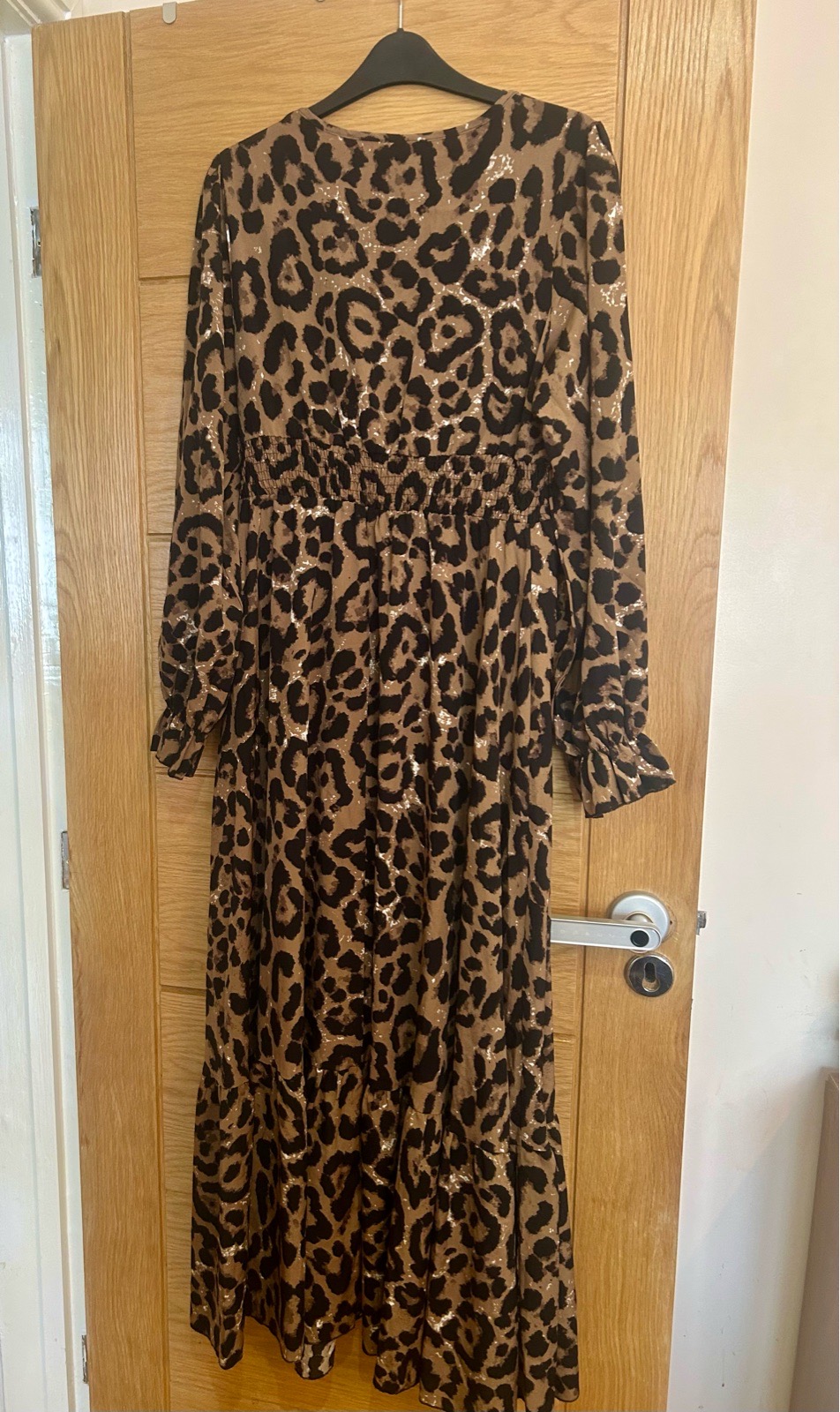 New Women’s Long Sleeves Animal Print Brown Dress Size L