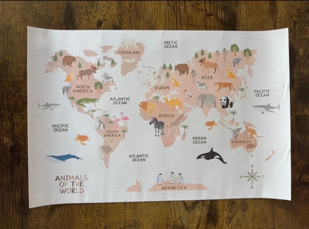 Animals of the World Print – Kids Educational Wall Art – Playroom Decor 20x30cm