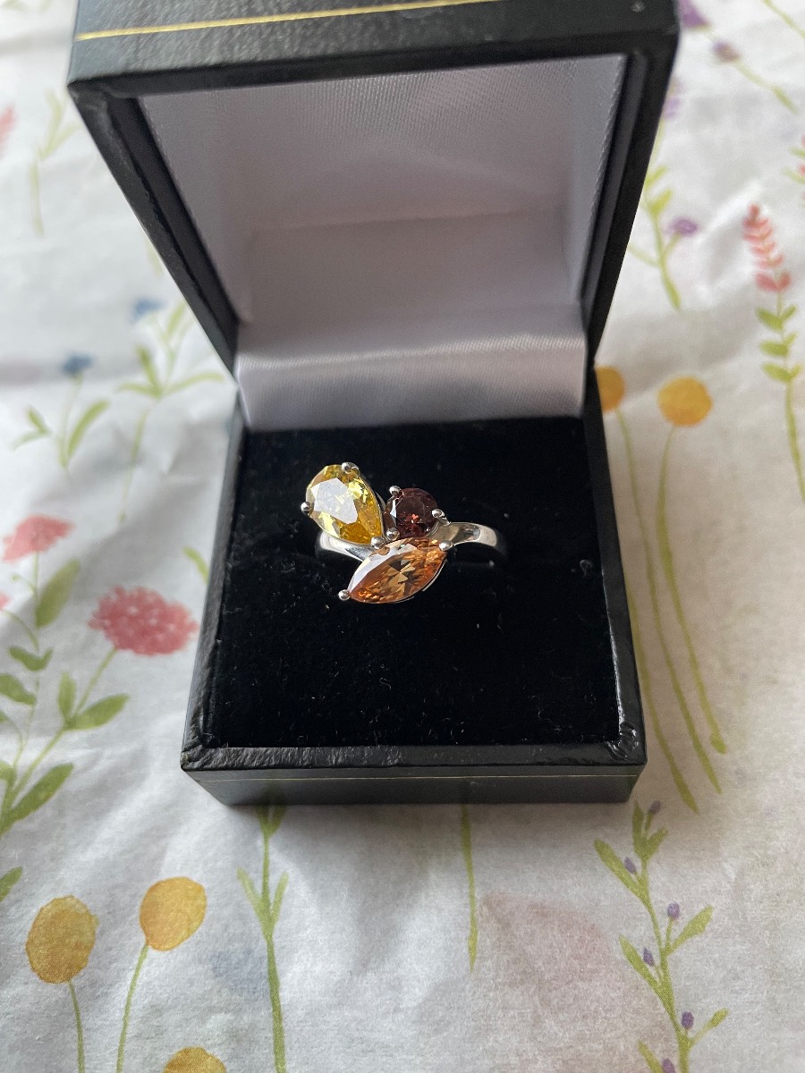 Diamonique Sterling Silver Trio CZ Stone Ring