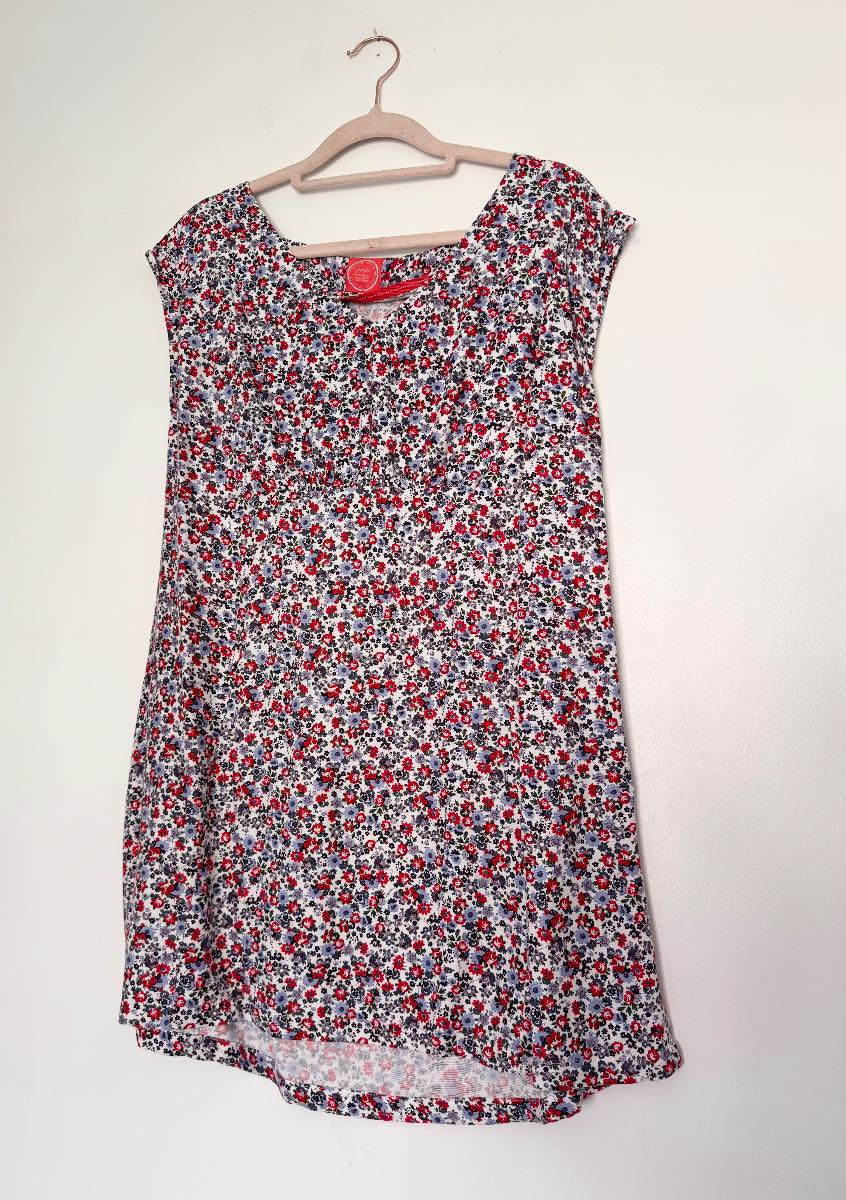 Joules Elodie Floral Tunic Top UK 12 Red Blue Ditsy Print 100% Viscose Summer