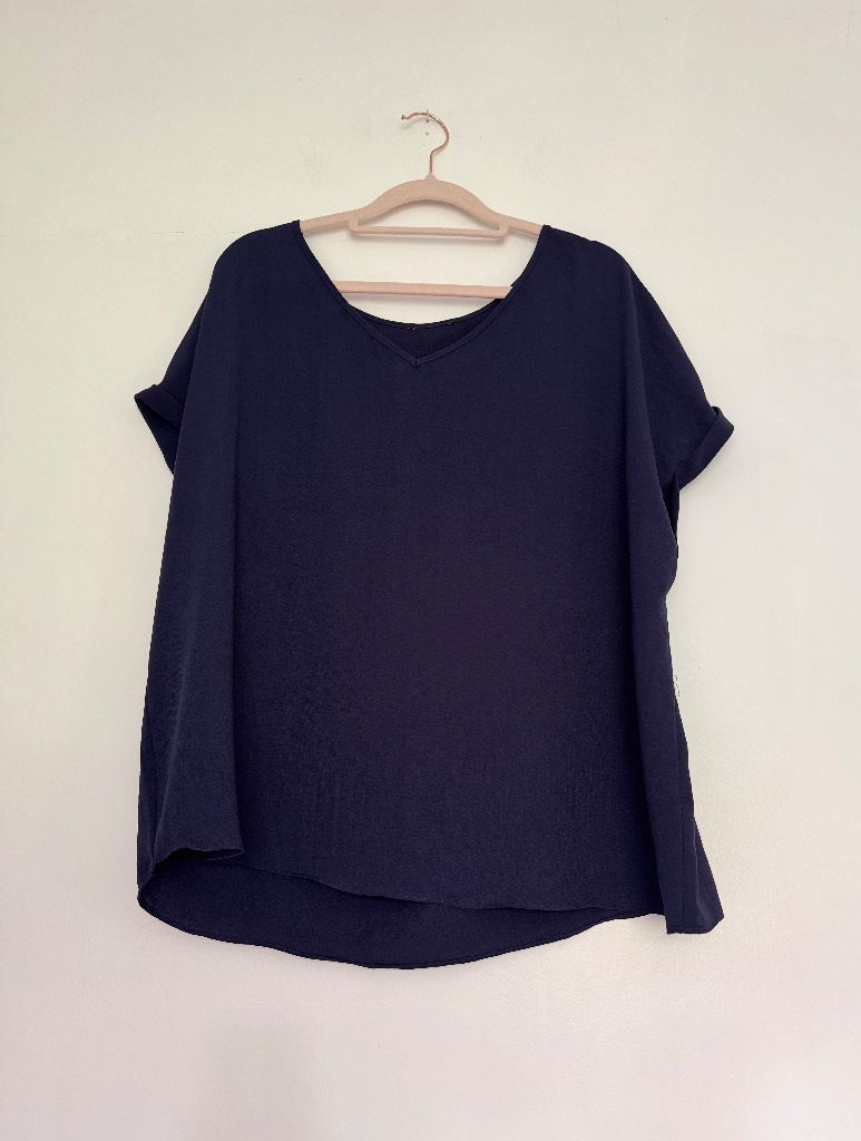 Navy Blue Floaty Chiffon Blouse Top UK 18 Smart Casual Lightweight Summer