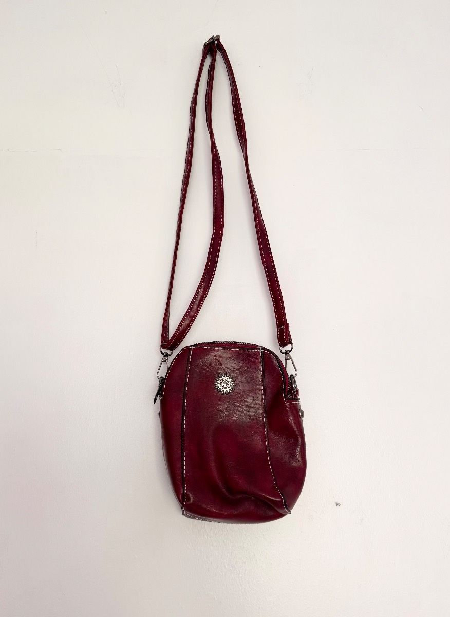 Vintage Burgundy Crossbody Shoulder Bag Faux Leather Boho Festival Handbag