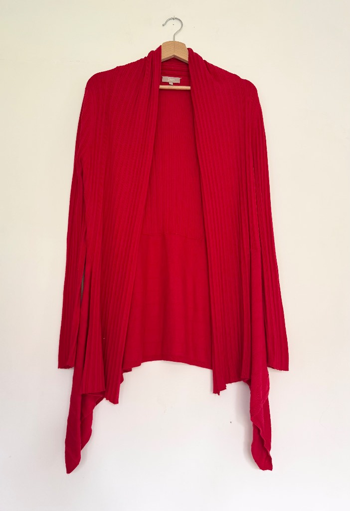 Soon Red Ribbed Waterfall Cardigan UK 16 Lightweight Open Front Cover Up