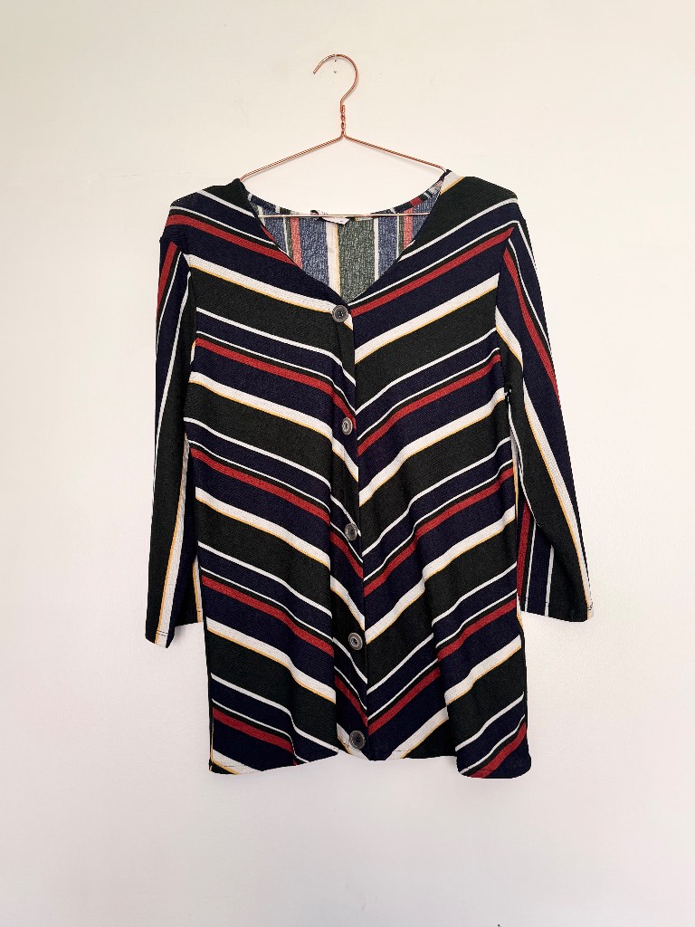 Papaya Striped Button Front Top UK 16 Navy Red Mustard 3/4 Sleeve Smart Casual