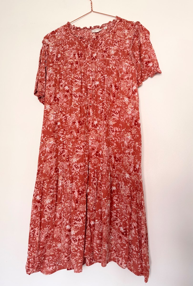 Fat Face Coral Floral Boho Knee Length Dress UK 10 100% Viscose Summer Holiday