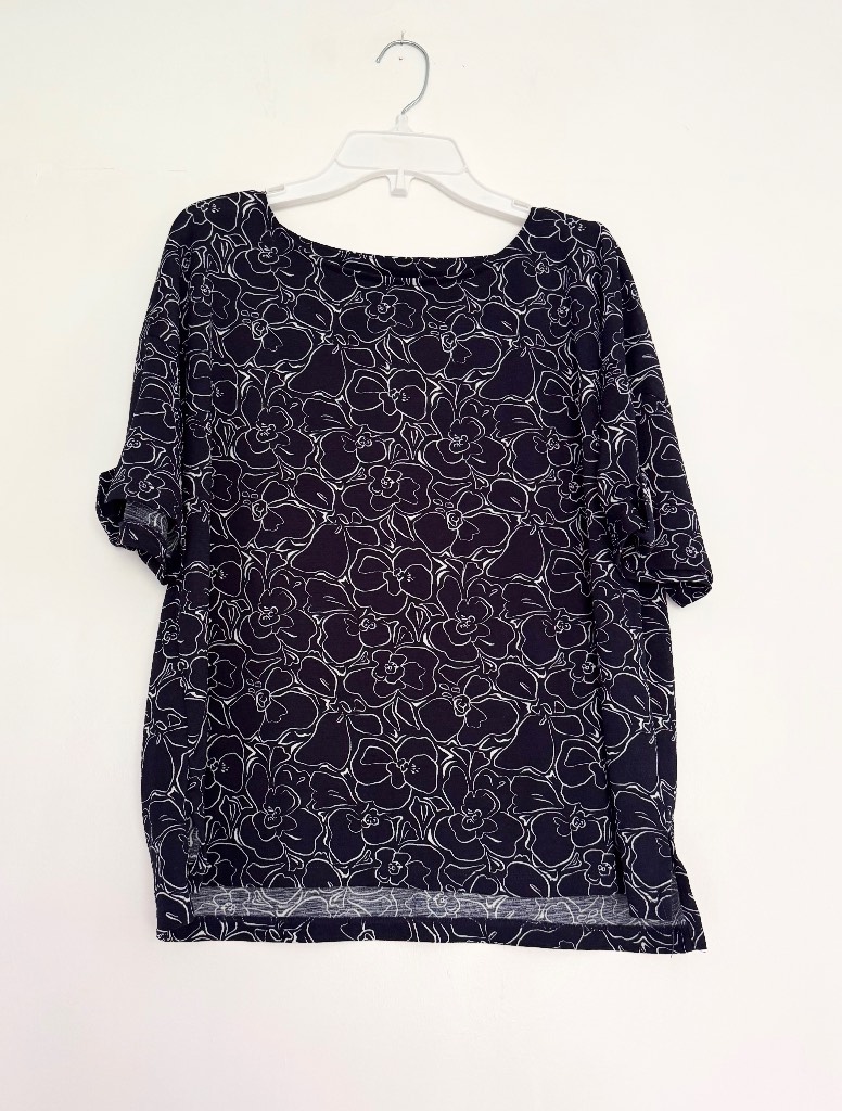 Nutmeg Navy Floral Print Short Sleeve Blouse Top UK 12 Casual Summer Lightweight