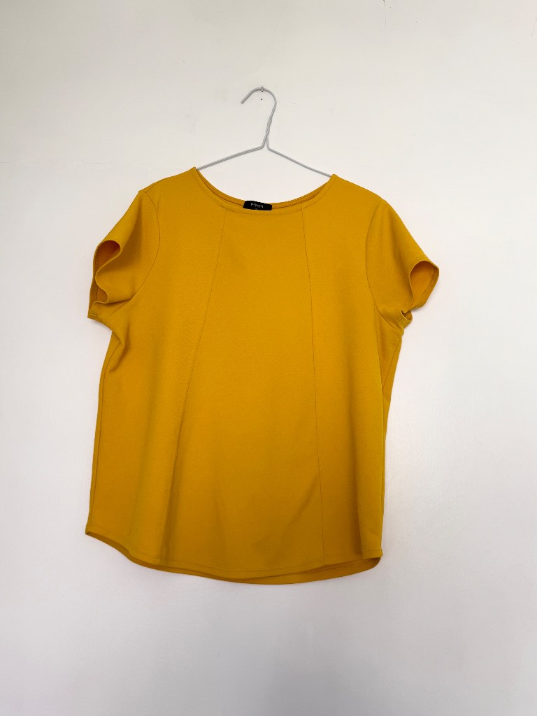 Papaya Mustard Yellow Blouse UK 14 Smart Casual Short Sleeve Top Spring Summer