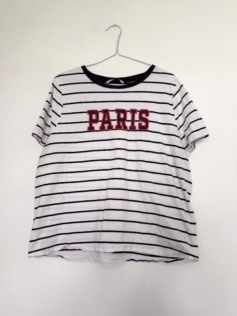 TU Woman Paris Striped T-Shirt UK 18 Breton Style White Navy Graphic Tee Casual Top