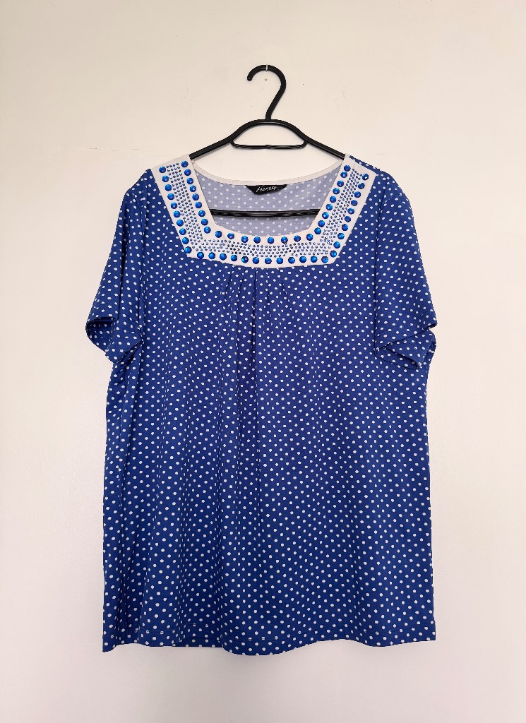 Alexara Blue Polka Dot Embellished Top UK 16 Sparkly Detail Smart Casual Blouse