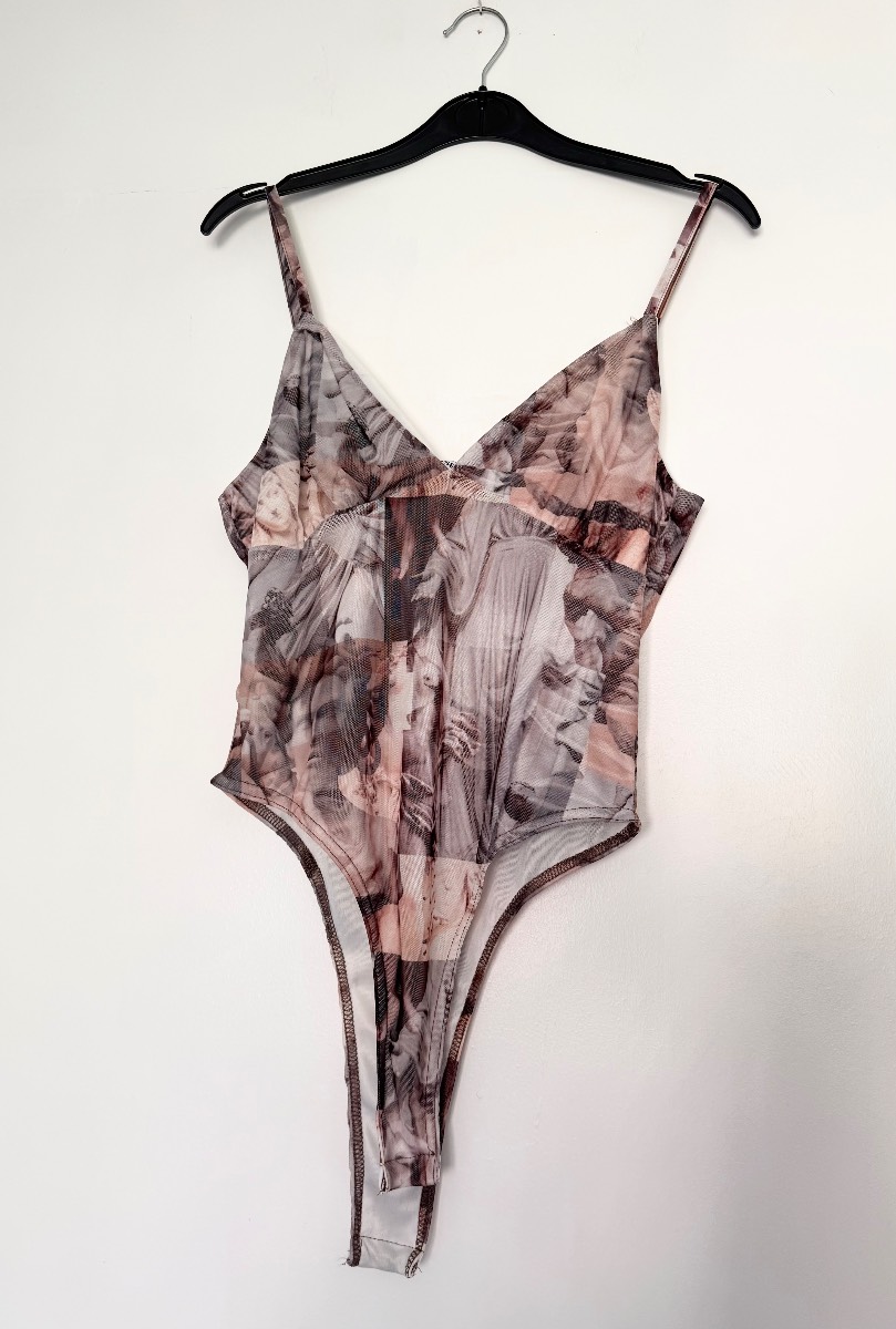 Pose 365 Renaissance Art Print Mesh Bodysuit UK 12 Sheer Y2K Festival