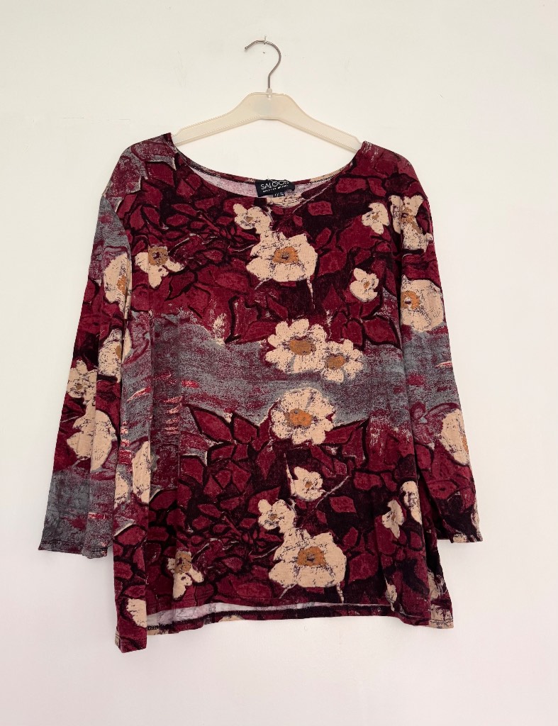 Saloos Burgundy Floral Print Stretch Tunic Top UK 22 Plus Size