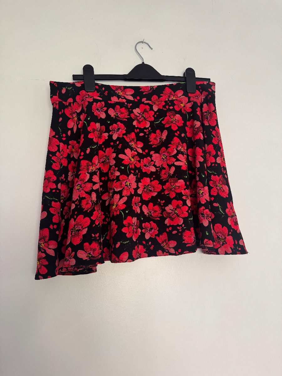 Atmosphere Pink Floral Skater Skirt UK 16 Black Red Summer Mini Skirt