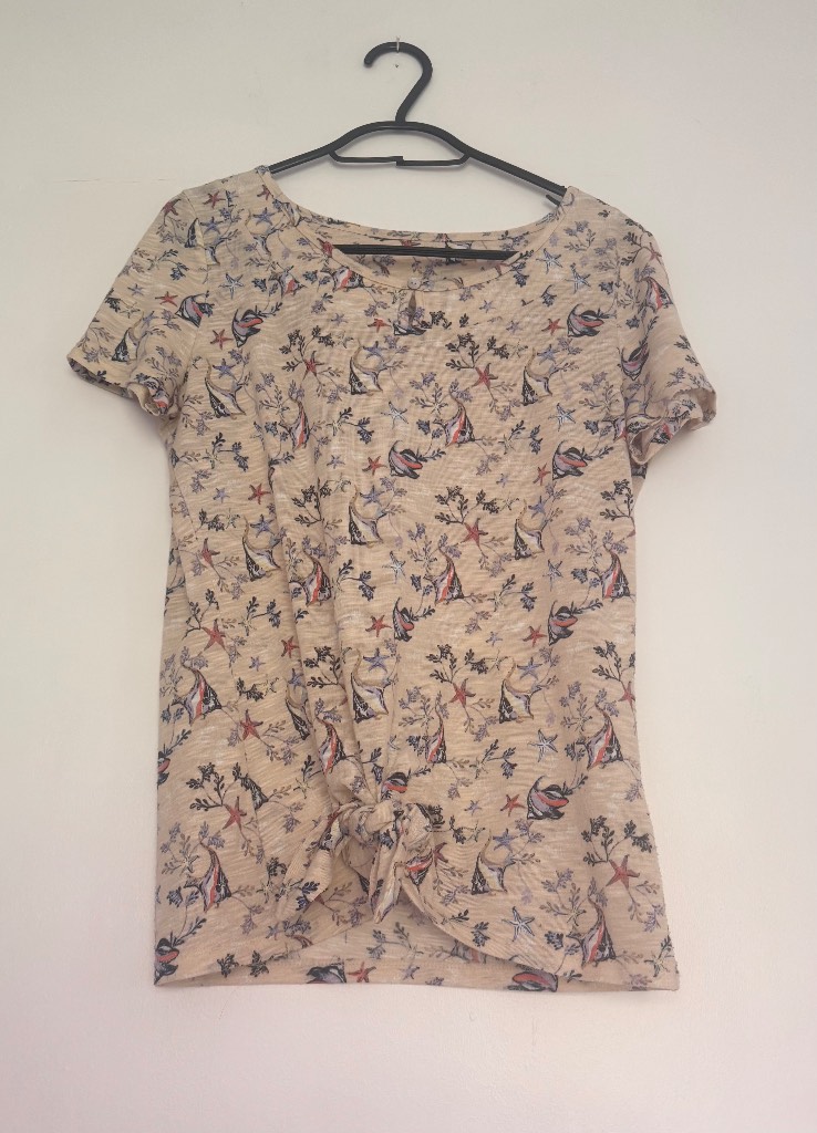 M&S Nautical Seashell & Starfish Tie Front Summer Top UK 10 Beachy Coastal Tee