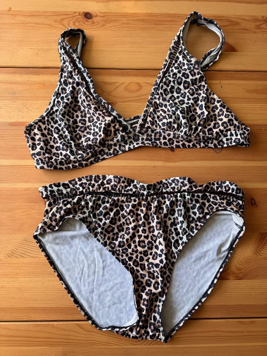 Leopard Print Ruffle High Waist Bikini Set XL Animal Print Two Piece Swimwear