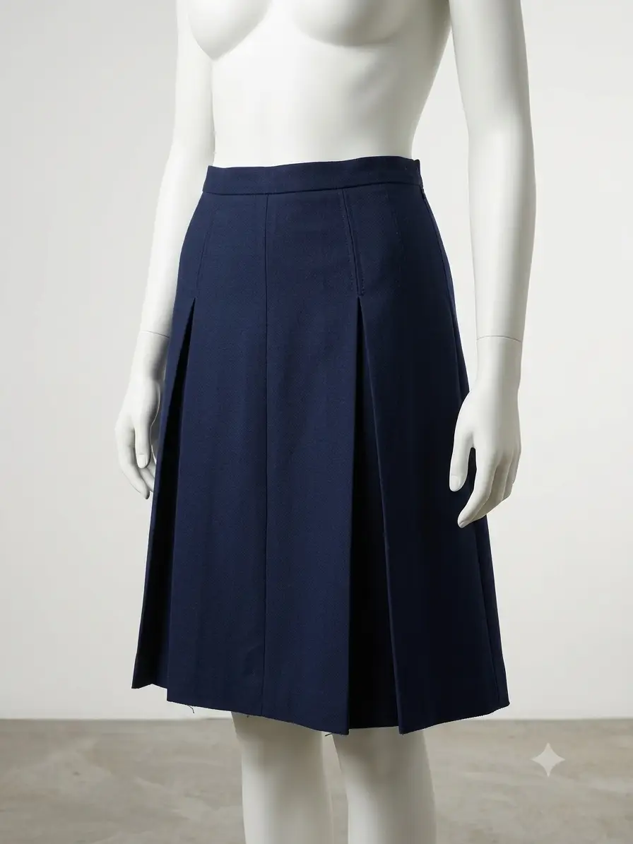 Vintage JAEGER Navy Blue 100%Wool Pleated Midi Skirt UK 10 Made in Great Britain