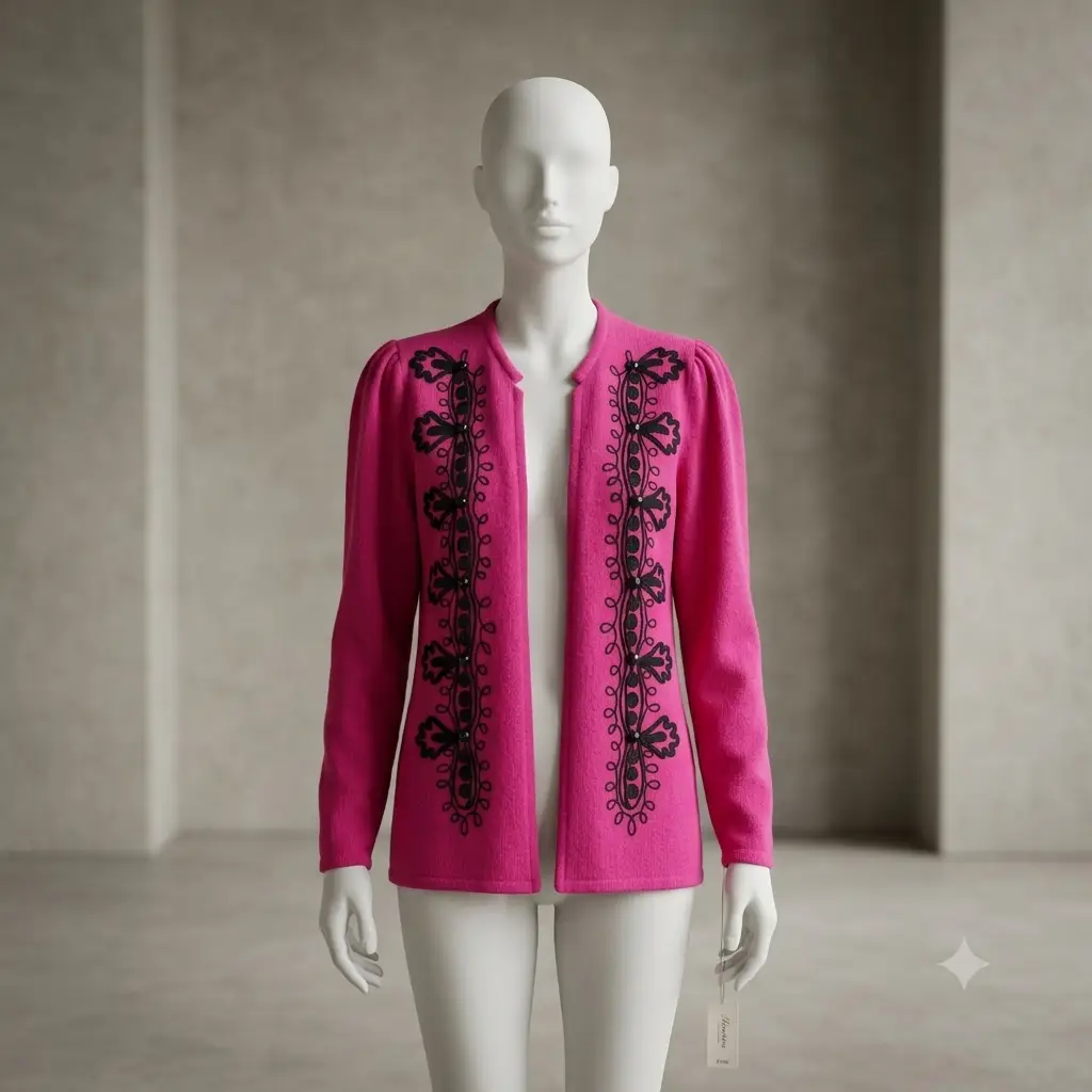 Vintage Magnolia Pink Lambswool Angora Cardigan Sweater Puff Sleeve Small 80 90s